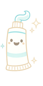 Cartoon illustration of a smiling toothpaste tube with a dollop of paste and star sparkles, perfect for a web design footer.