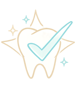 A line drawing of a tooth with a checkmark and sparkle icons, as seen in the project footer.